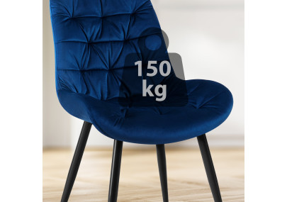 Chaise de salle à manger Rossford, velours, bleu foncé