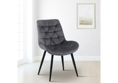 Chaise de salle à manger Rossford, velours, gris foncé