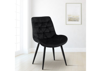 Chaise de salle à manger Rossford, velours, noire