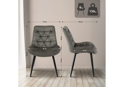 Chaise de salle à manger Rossford en velours anthracite