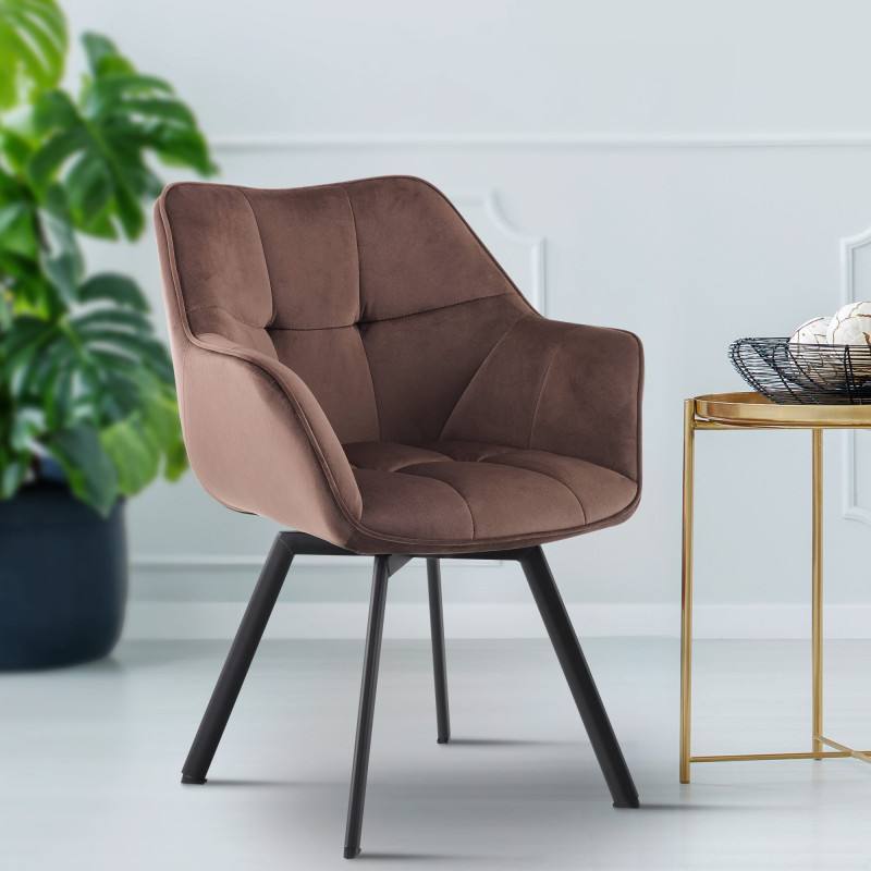 Chaise de salle à manger Jordi, velours, marron