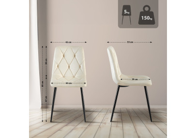 Chaise de salle à manger Clairton, velours, crème