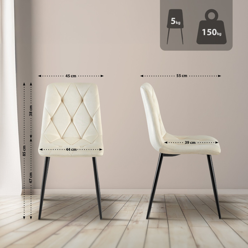 Chaise de salle à manger Clairton, velours, crème