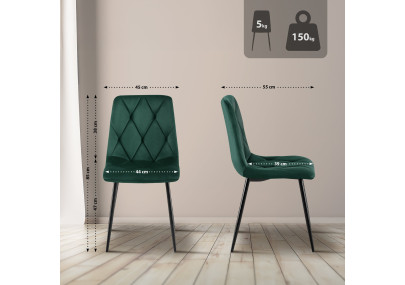 Chaise de salle à manger Clairton, velours vert foncé