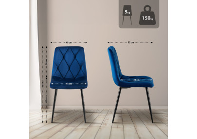 Chaise de salle à manger Clairton, velours, bleu foncé