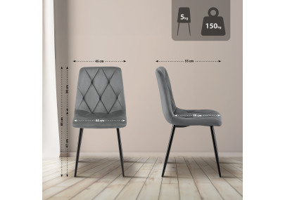 Chaise de salle à manger Clairton, velours, gris foncé