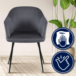 Chaise de salle à manger Jaysie, velours, gris foncé