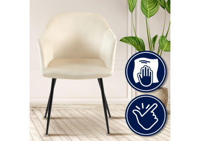 Chaise de salle à manger Jaysie, velours, crème