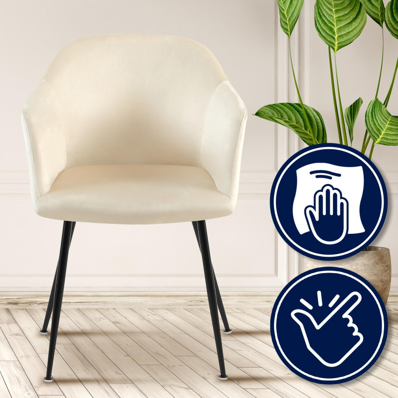 Chaise de salle à manger Jaysie, velours, crème