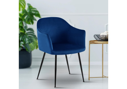 Chaise de salle à manger Jaysie, velours, bleu foncé