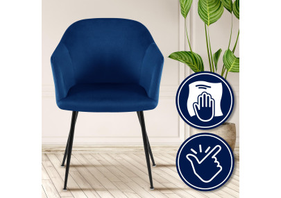 Chaise de salle à manger Jaysie, velours, bleu foncé