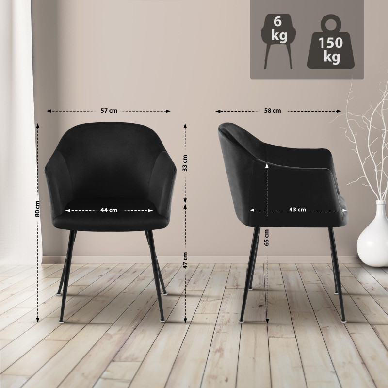 Chaise de salle à manger Jaysie, velours, noire