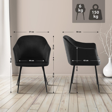 Chaise de salle à manger Jaysie, velours, noire