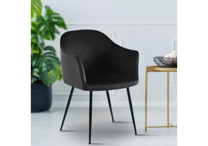 Chaise de salle à manger Jaysie, velours, noire