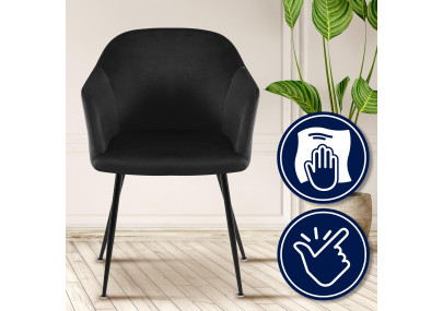 Chaise de salle à manger Jaysie, velours, noire