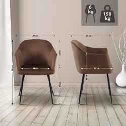 Chaise de salle à manger Jaysie, velours, marron