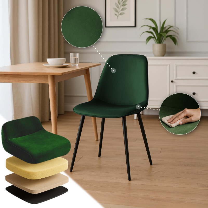 Ensemble de 2 chaises de salle à manger Maryam en velours vert