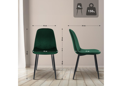 Ensemble de 2 chaises de salle à manger Maryam en velours vert