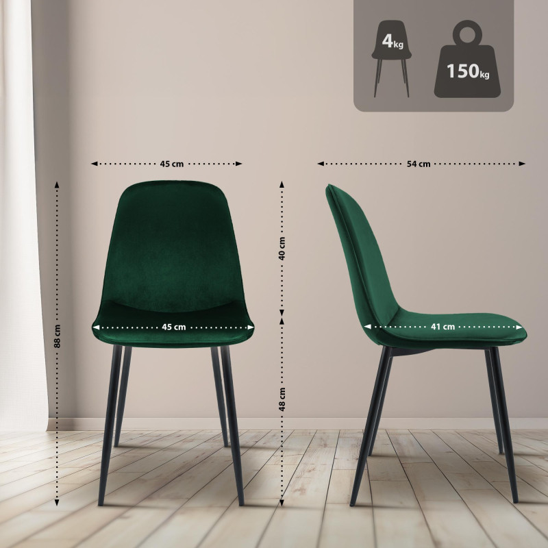 Ensemble de 2 chaises de salle à manger Maryam en velours vert