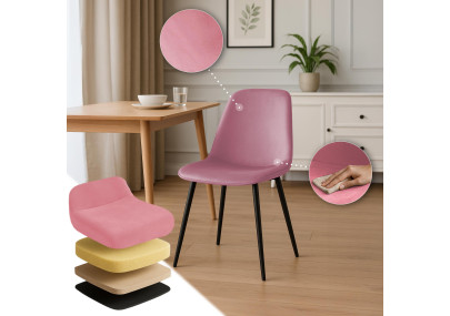 Chaise de salle à manger Maryam, velours, rose
