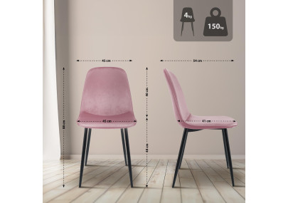 Chaise de salle à manger Maryam, velours, rose