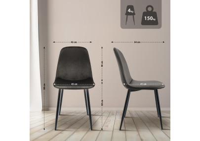 Chaise de salle à manger Maryam en velours anthracite