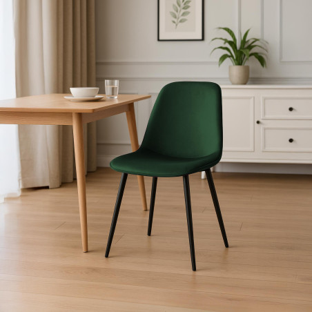 Chaise de salle à manger Maryam, velours, verte
