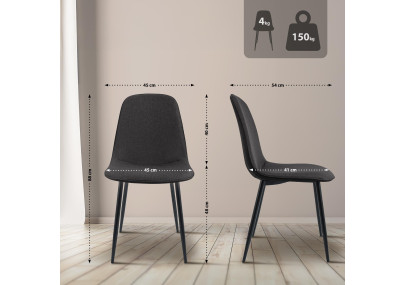 Chaise de salle à manger Maryam, tissu gris foncé