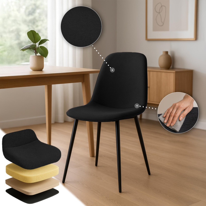 Chaise de salle à manger Maryam, tissu noir