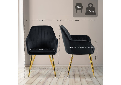 Chaise de salle à manger Cheryl, velours, or et noir
