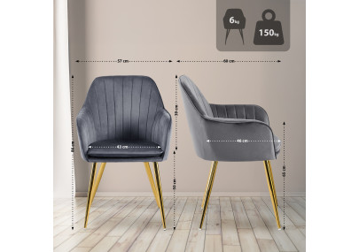 Chaise de salle à manger Cheryl, velours, or/gris foncé