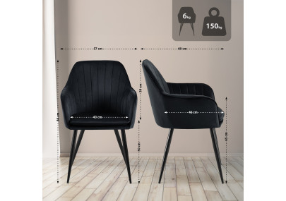 Chaise de salle à manger Cheryl, velours, noire