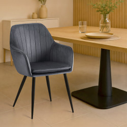 Chaise de salle à manger Cheryl, velours, noir/gris foncé