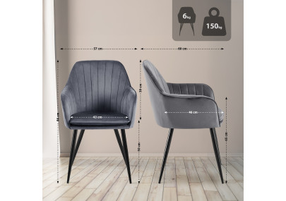 Chaise de salle à manger Cheryl, velours, noir/gris foncé