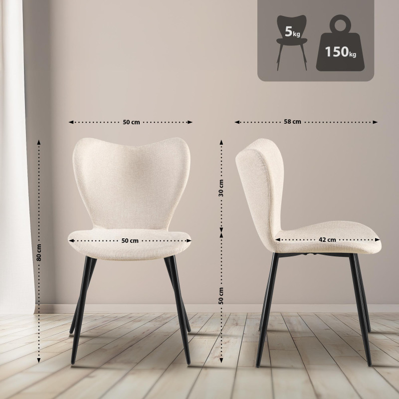 Chaise de salle à manger Maika, tissu crème