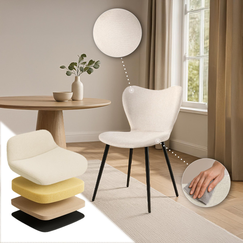Chaise de salle à manger Maika, tissu crème
