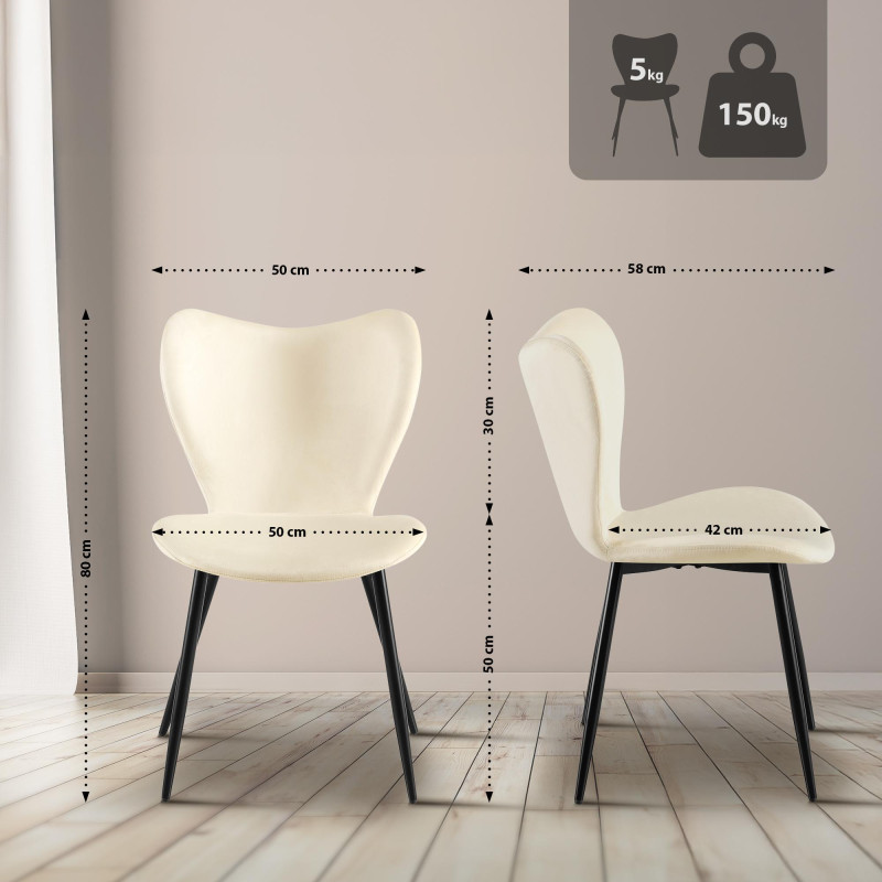 Chaise de salle à manger Maika, velours, crème