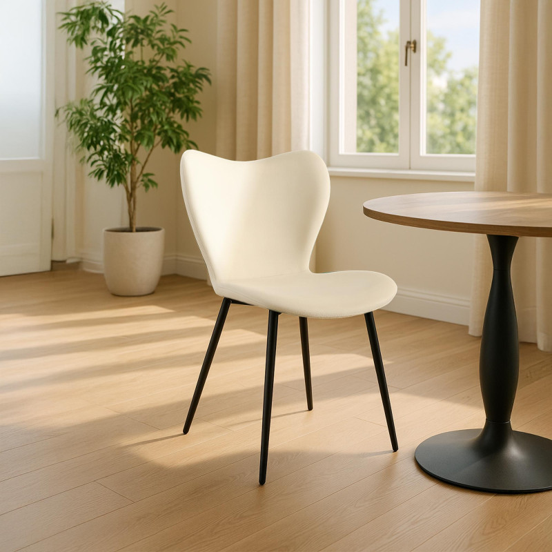 Chaise de salle à manger Maika, velours, crème