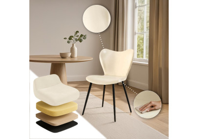 Chaise de salle à manger Maika, velours, crème