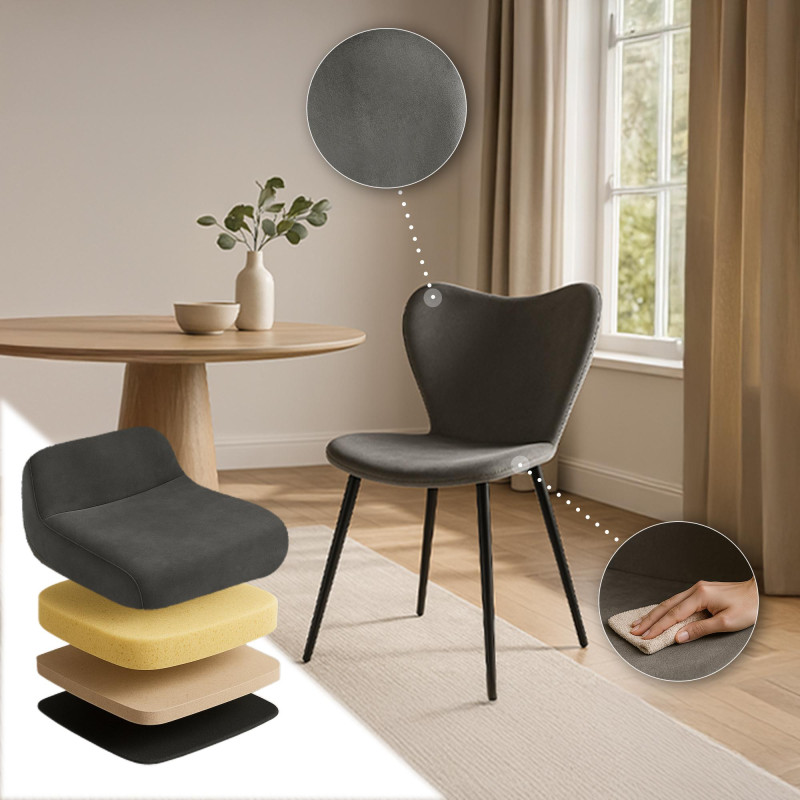 Chaise de salle à manger Maika en velours anthracite