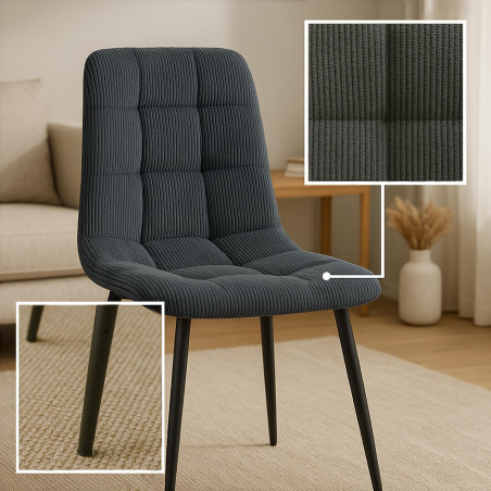 Chaise de salle à manger Antibes Cord, noire