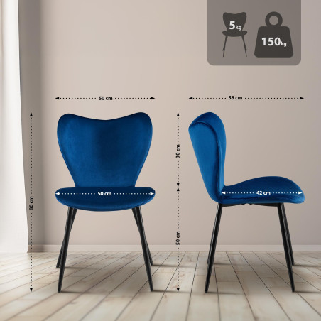 Chaise de salle à manger Maika, velours, bleu foncé