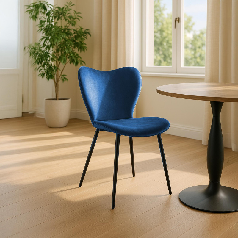 Chaise de salle à manger Maika, velours, bleu foncé
