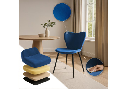 Chaise de salle à manger Maika, velours, bleu foncé