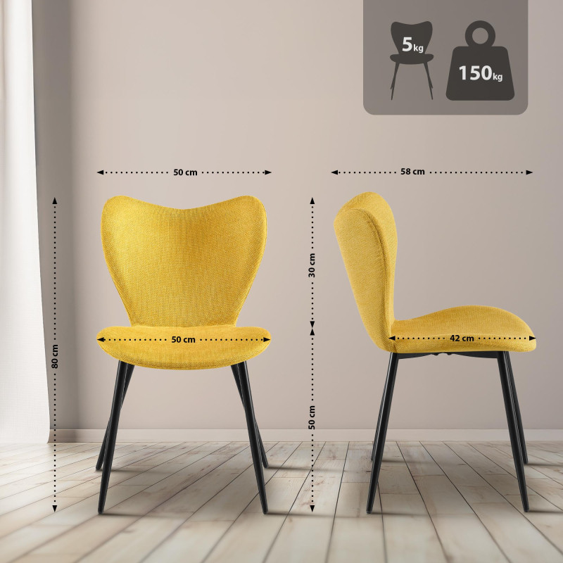 Chaise de salle à manger Maika, tissu jaune