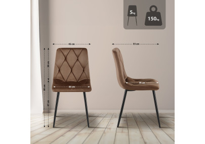 Chaise de salle à manger Clairton, velours, marron