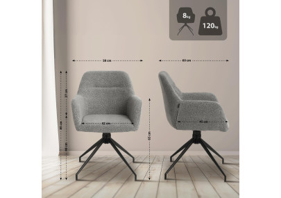 Chaise de salle à manger Merlinda, tissu Teddy, gris