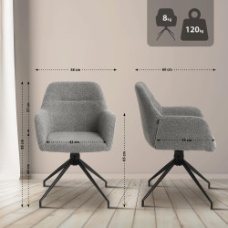 Chaise de salle à manger Merlinda, tissu Teddy, gris