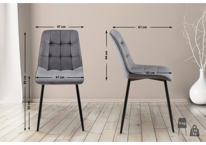 Ensemble de 2 chaises de salle à manger Gifford en velours gris foncé