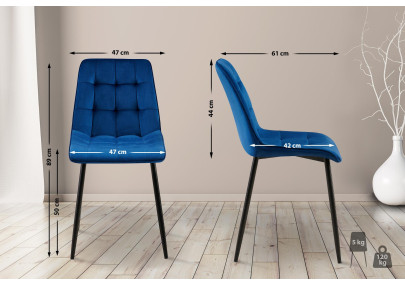 Ensemble de 2 chaises de salle à manger Gifford en velours bleu foncé